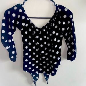 Drop shoulder, polka dot blouse